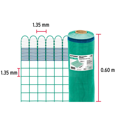 Rollo de 30 m x 0.6 m de malla mosquitera plástica verde | TEMO-06PV | 44950