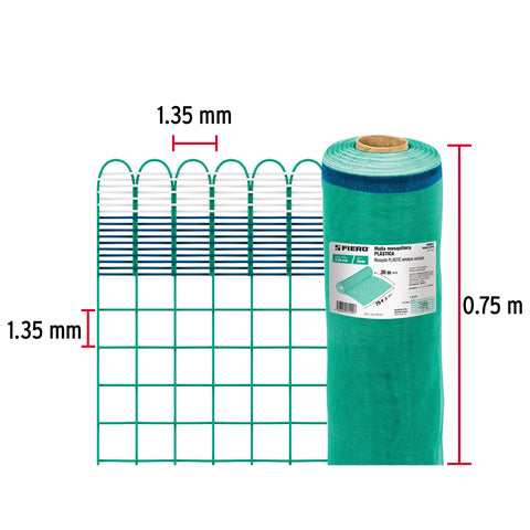 Rollo de 30 m x 0.75 m de malla mosquitera plástica verde | TEMO-07PV | 44951