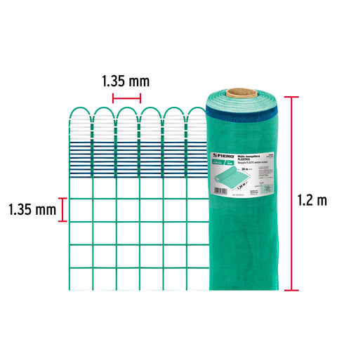 Rollo de 30 m x 1.2 m de malla mosquitera plástica verde | TEMO-12PV | 44954