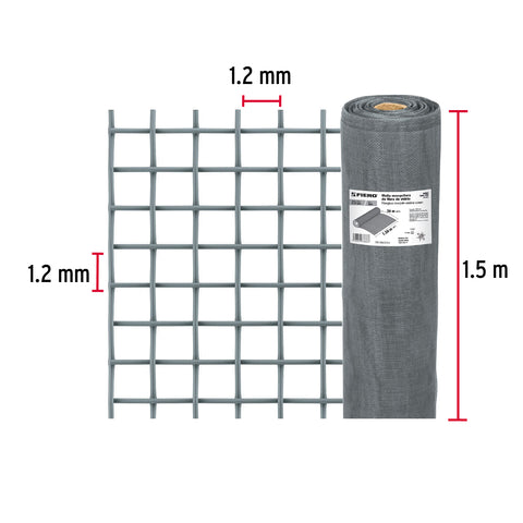 Rollo de 30 m x 1.5 m malla mosquitera fibra de vidrio gris | TEMO-15FG | 44983