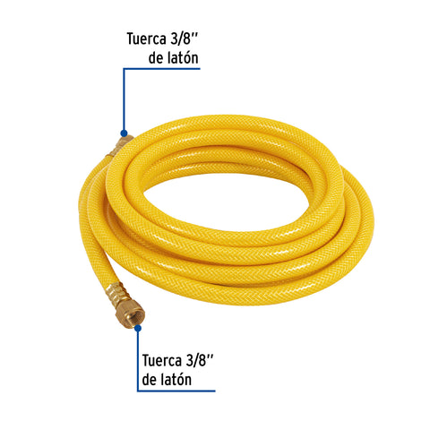 Manguera para gas, PVC amarilla, 3/8' flare,5 m, FOSET | MGA-50 | 45014