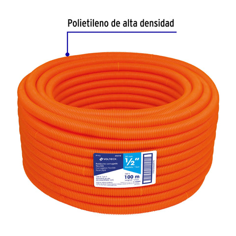 Metro de poliducto 1/2' corrugado flex. s/guía, rollo 100 m | PF-1/2 | 45018