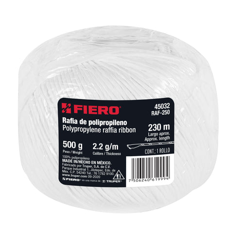 Rollo de rafia de 230 m color blanco calibre 2.2 g/m, FIERO | RAF-250 | 45032