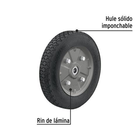 Rueda de hule sólido 10' para diablo, doble balero, Pretul | RD-102 | 45035