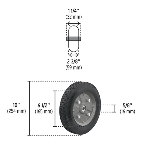 Rueda de hule sólido 10' para diablo, doble balero, Pretul | RD-102 | 45035