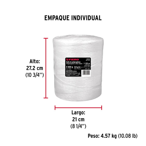 Rollo de rafia de 1125 m color blanco calibre 3.8 g/m | RAF-445 | 45038