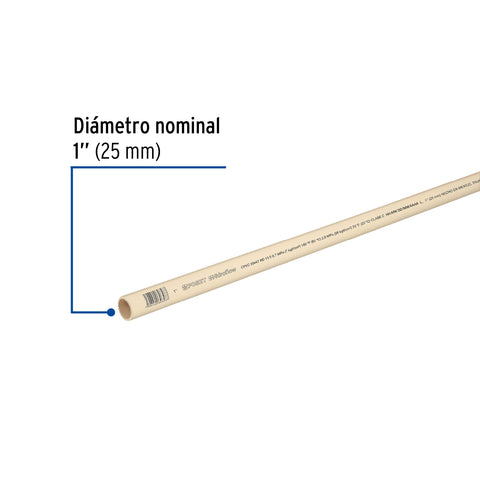 Tubo de 1' CPVC hidráulico RD 13.5, 1', 3m, 0.8kg, FOSET | CPVC-003 | 45044