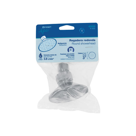 Regadera redonda 3', metálica, sin brazo, cromo, AQUA | R-502S | 45059