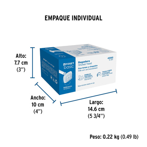 Regadera cuadrada 3-3/4' brazo y chapetón de acero, BASIC | R-401 | 45065