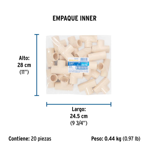 Tee sencilla de CPVC de 3/4', FOSET | CPVC-762 | 45070