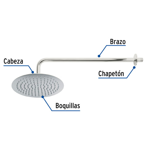 Regadera plato redondo 10' con brazo, cromo, FOSET RIVIERA | R-311 | 45077