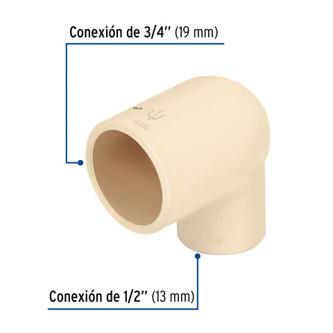 Codo reducción 90° de CPVC de 3/4' x 1/2', FOSET | CPVC-521 | 45085