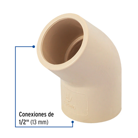 Codo 45° de CPVC de 1/2', FOSET | CPVC-861 | 45086