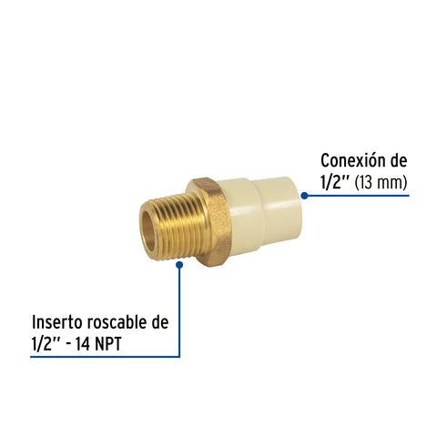 Adaptador macho de CPVC 1/2' con inserto de latón, FOSET | CPVC-651 | 45104