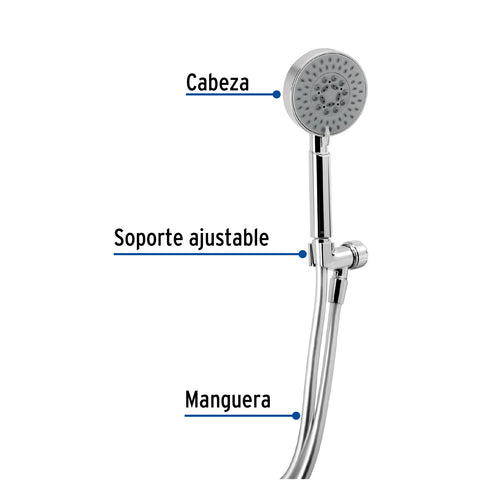 Regadera cromo de teléfono 4' con soporte, FOSET ELEMENT | R-012 | 45165