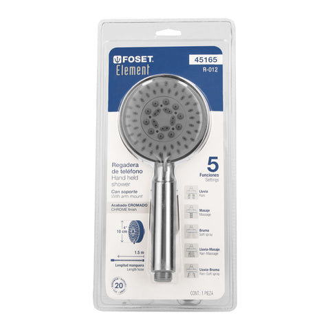 Regadera cromo de teléfono 4' con soporte, FOSET ELEMENT | R-012 | 45165