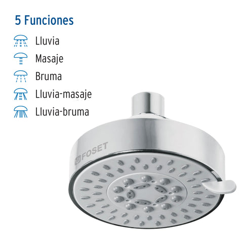 Regadera cromo 4'con 5 funciones, sin brazo, FOSET ELEMENT | R-202S | 45169