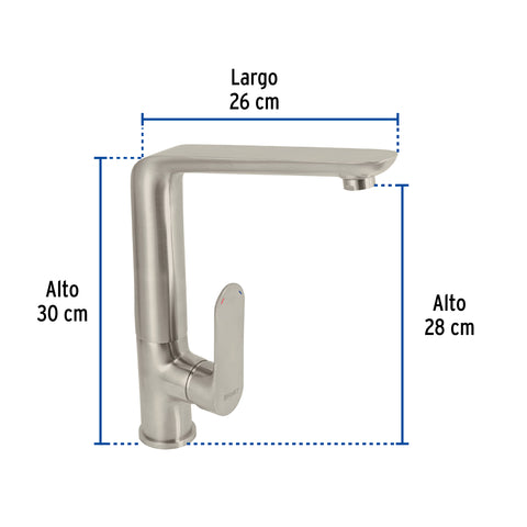 Monomando cuello alto para fregadero, satín, FOSET RIVIERA | RIM-83N | 45182