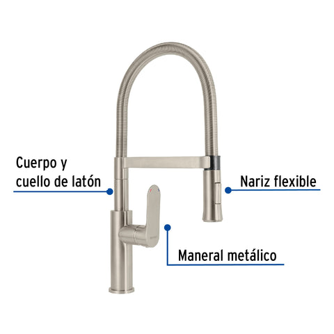 Monomando nariz flexible para fregadero, satín,FOSET RIVIERA | RIM-84N | 45184