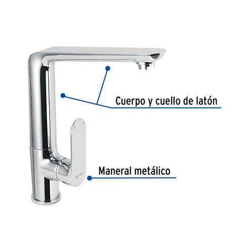 Monomando cuello alto para fregadero, cromo, FOSET RIVIERA | RIM-83 | 45193
