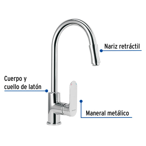 Monomando retráctil para fregadero, cromo, FOSET RIVIERA | RIM-82 | 45194