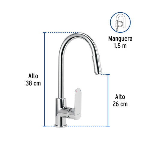 Monomando retráctil para fregadero, cromo, FOSET RIVIERA | RIM-82 | 45194