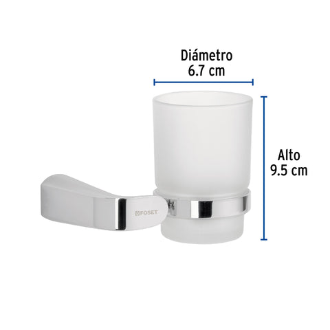 Portavaso cepillero cromo con vaso de vidrio, FOSET RIVIERA | RIA-71 | 45205