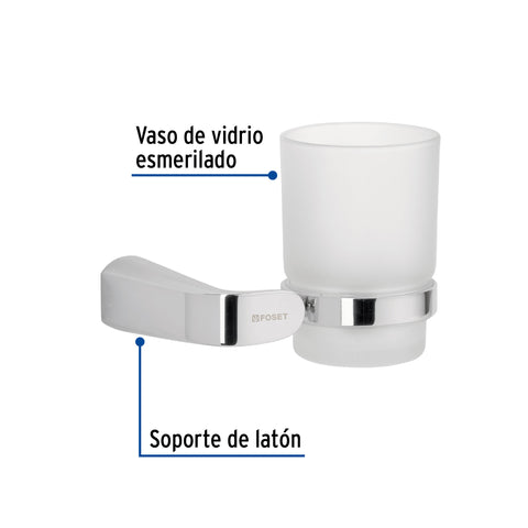 Portavaso cepillero cromo con vaso de vidrio, FOSET RIVIERA | RIA-71 | 45205