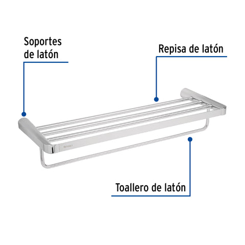 Repisa de latón portatoalla en acabado cromo, FOSET RIVIERA | RIA-78 | 45210
