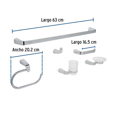 Juego de 6 accesorios para baño acabado cromo, RIVIERA | RIA-7000 | 45211