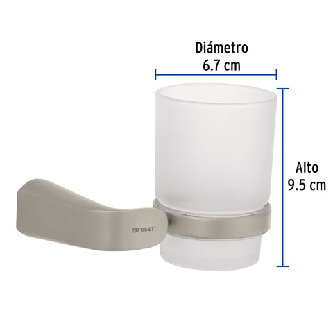 Portavaso cepillero satín con vaso de vidrio, FOSET RIVIERA | RIA-71N | 45220