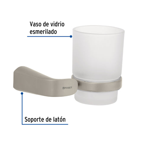 Portavaso cepillero satín con vaso de vidrio, FOSET RIVIERA | RIA-71N | 45220