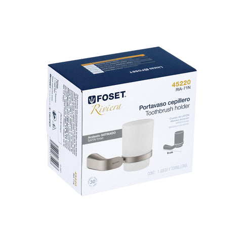 Portavaso cepillero satín con vaso de vidrio, FOSET RIVIERA | RIA-71N | 45220