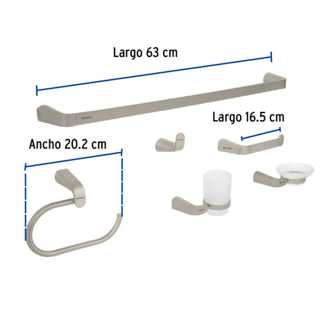 Juego de 6 accesorios para baño acabado satín, RIVIERA | RIA-7000N | 45226
