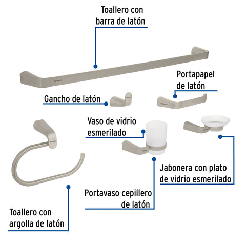 Juego de 6 accesorios para baño acabado satín, RIVIERA | RIA-7000N | 45226
