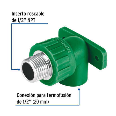 Codo oreja 90° PPR, 1/2', macho con inserto metálico, FOSET | CV-591 | 45265