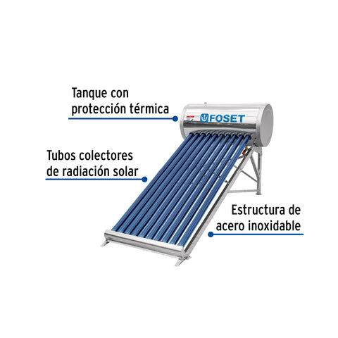 Calentador solar de agua 10 tubos, 120L, 3 personas, FOSET | CALE-10S | 45270