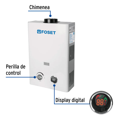 Calentador instantáneo, 6L, 1 servicio, gas LP, FOSET | CALE-6I | 45271