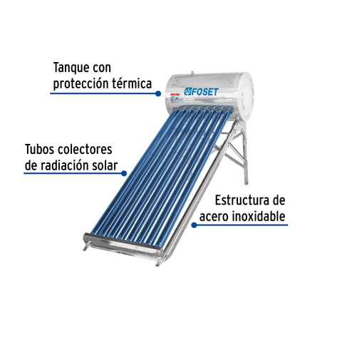 Calentador solar de agua, 8 tubos, 94L, 2 personas, FOSET | CALE-8S | 45274