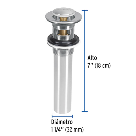 Contra p/lavabo con rebosadero, sistema push, satín, 1-1/4' | CE-206N | 45283