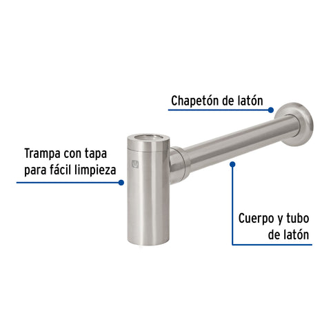 Céspol de bote minimalista 1 1/4', satín, para lavabo, FOSET | CE-212N | 45284