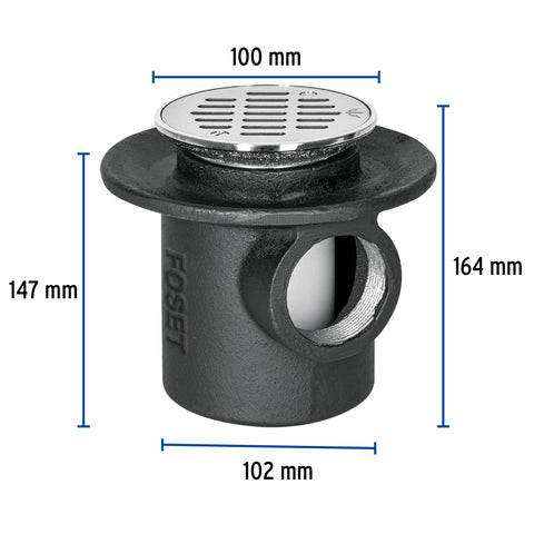 Coladera de hierro de una boca para piso, rejilla inox | CO-23 | 45301