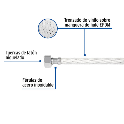 Manguera lavabo/fregadero, vinilo blanco, 1/2' x 1/2', 40 cm | FLA-40B | 45312
