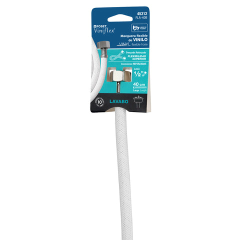 Manguera lavabo/fregadero, vinilo blanco, 1/2' x 1/2', 40 cm | FLA-40B | 45312