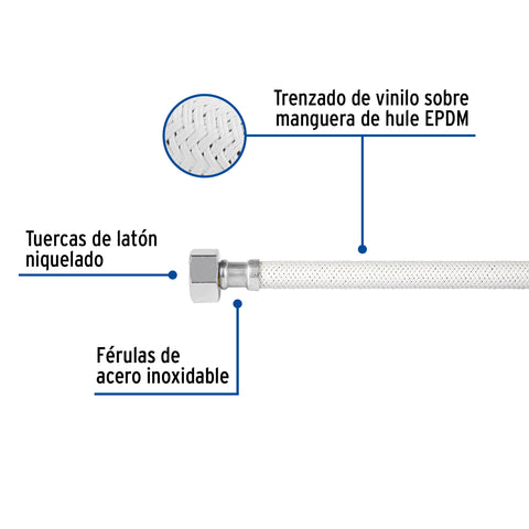 Manguera lavabo/fregadero, vinilo blanco, 1/2' x 1/2', 55 cm | FFR-55B | 45313
