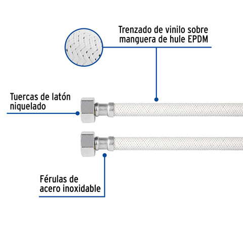 Manguera lavabo/fregadero, vinilo blanco, 1/2'x1/2', 100 cm | FFR-100B | 45316