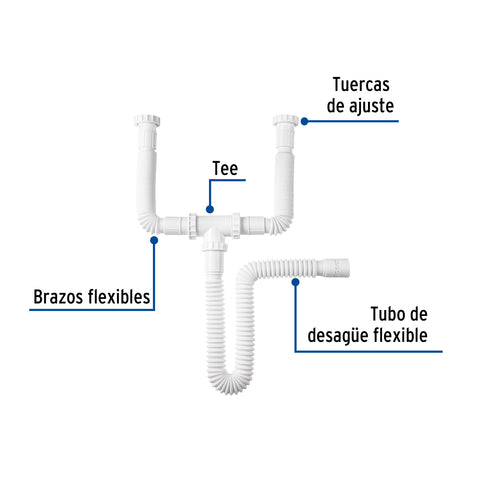 Céspol flexible doble para fregadero, polipropileno, 1-1/2' | CED-12 | 45319