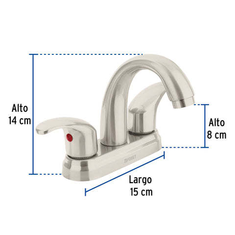 Mezcladora lavabo 4' satín, nariz curva, palanca, AQUA | AQM-52N | 45356