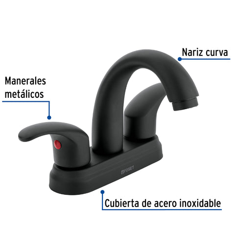 Mezcladora lavabo 4' negro, nariz curva, palanca, AQUA | AQM-52M | 45357