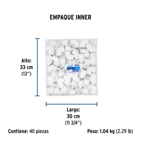 Codo 90° de PVC de 3/4', FOSET | PVC-562 | 45412